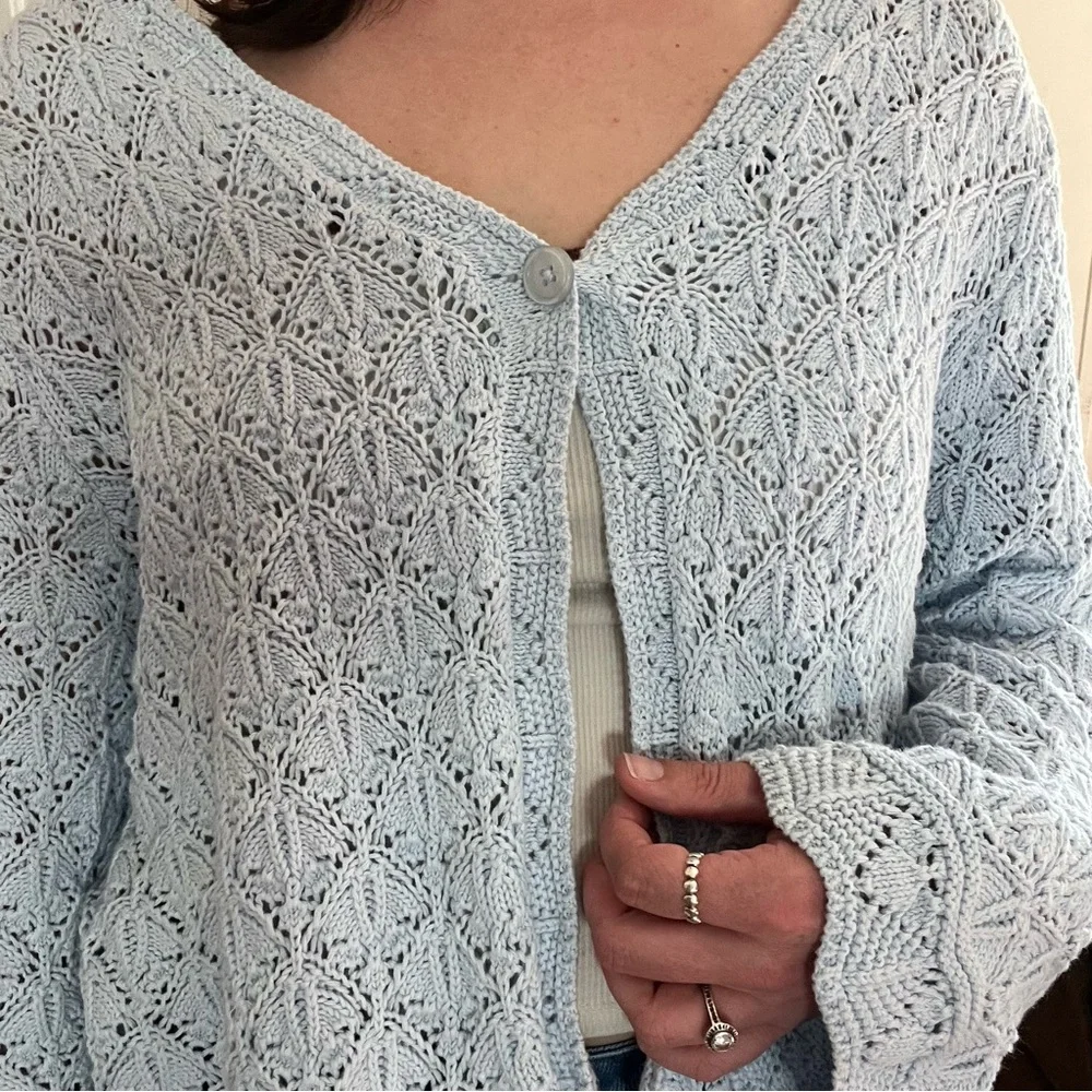 Women's Light Blue Knit Sweater 100% Cotton - Picture 2 of 5